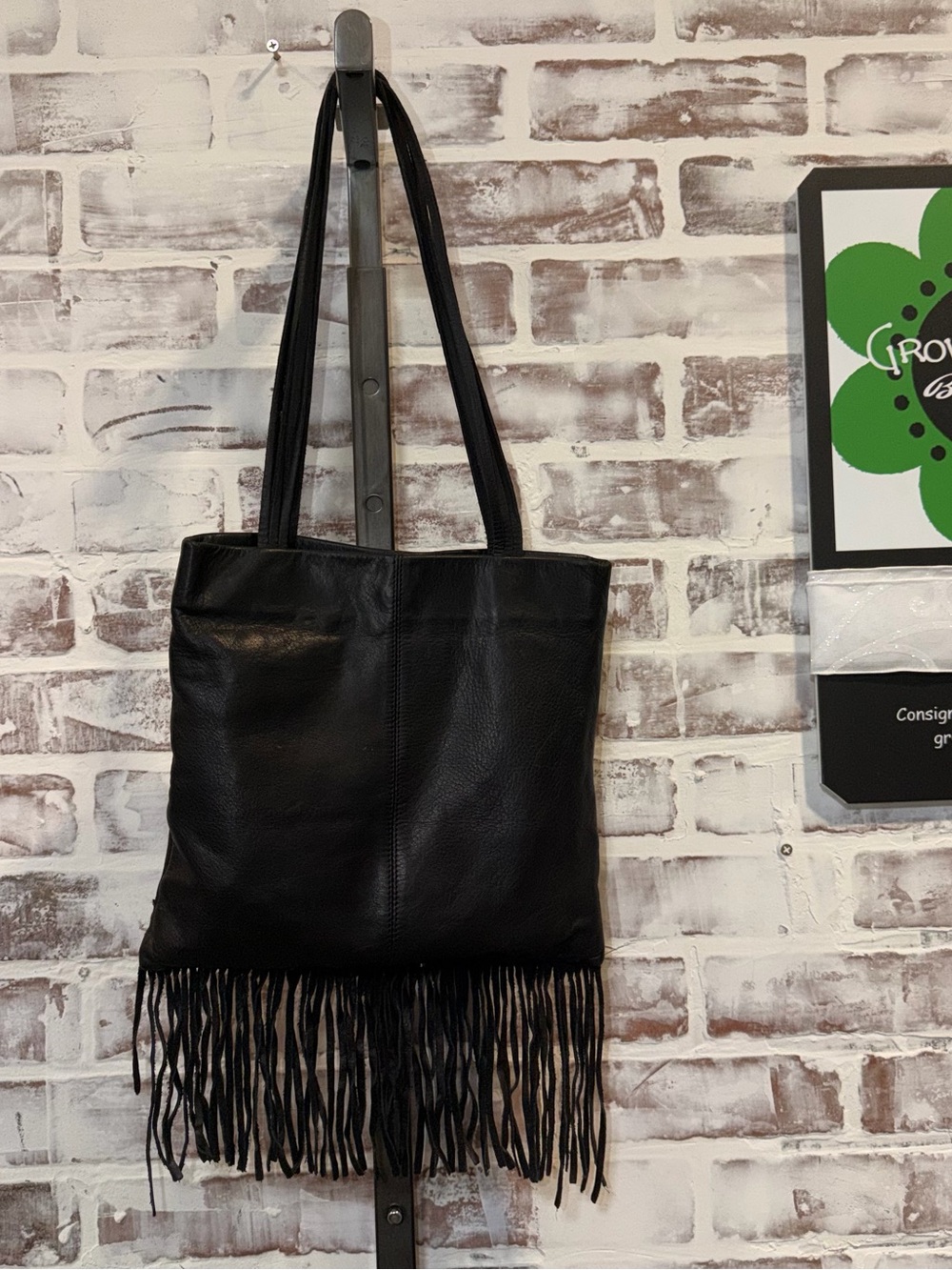 Kenneth Cole Black Leather Fringe Shoulder Bag